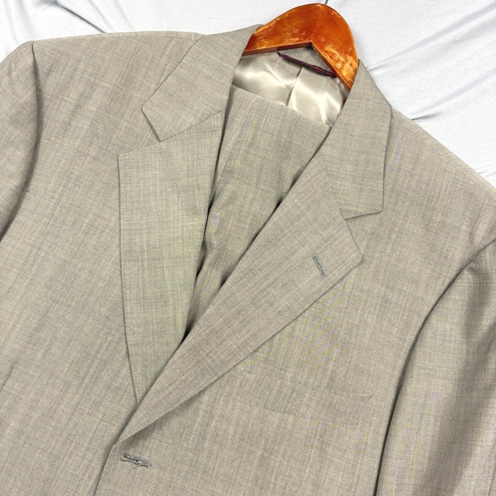 Samuelsohn Mens Suit 44R Taupe Tan 3 Button Wool Made in Canada Lightweight